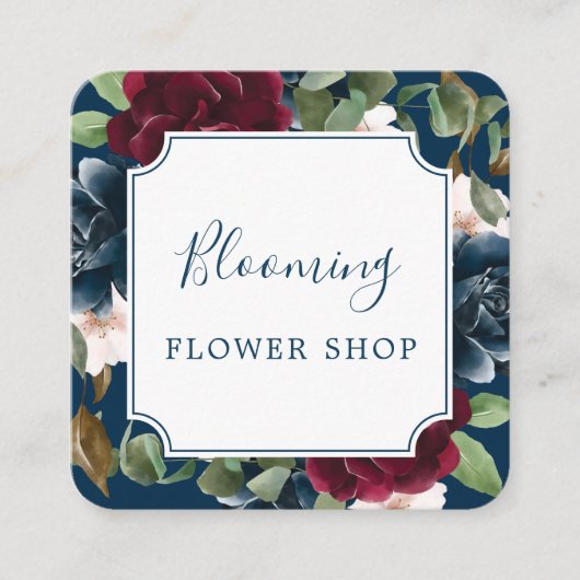 Rode bordeaux & blauw Elegante Waterverf Vierkante Visitekaartje (Voorkant)