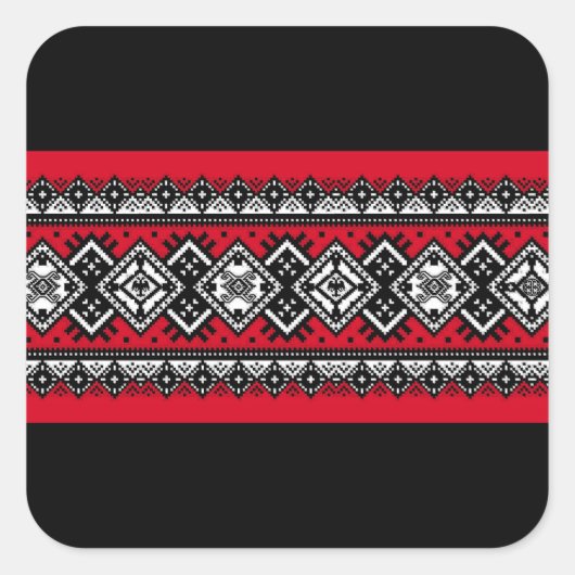 Rode borduurvis vierkante sticker (Voorkant)