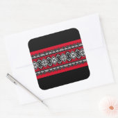 Rode borduurvis vierkante sticker (Envelop)