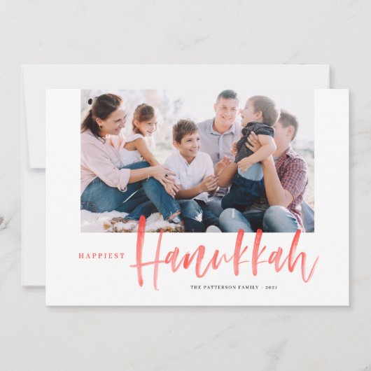 Rode borstel kalligrafie gelukkigste Chanoeka foto Feestdagenkaart (Voorkant)