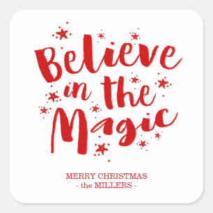 Rode Borstel Script Geloof in de Magie Kerstmis Vierkante Sticker