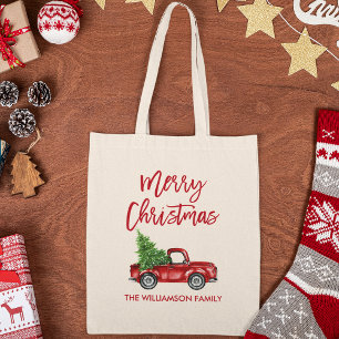 Rode Borstel Script Rode Vrachtwagen Kerst Tote Bag