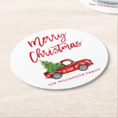 Rode Borstel Script  Rode Vrachtwagen Kerstboom Ronde Kartonnen Onderzetter (Gebogen)