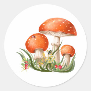 Rode Bos Wilde Paddenstoelen Waterverf Natuur Ronde Sticker