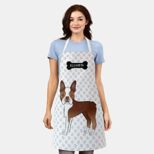 Rode Boston Terrier Cartoonhond Met Bot & Naam Schort