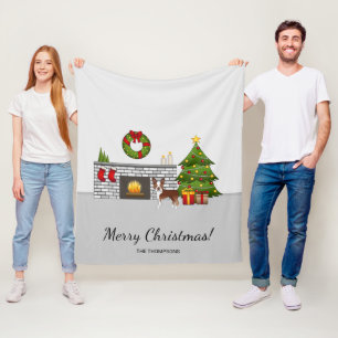 Rode Boston Terrier In Een Festive Kerst Kamer Fleece Deken