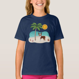 Rode Boston Terrier Op Een Tropisch Zomerstrand T-shirt