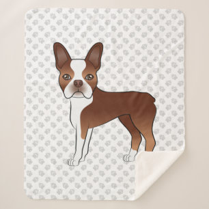 Rode Boston Terrier Schattige Cartoonhond & Grijze Sherpa Deken