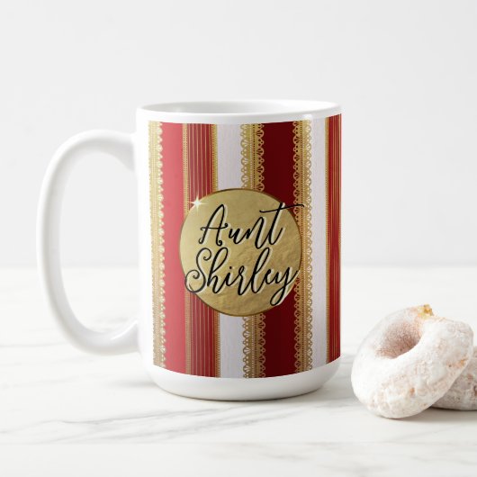Rode Bougie Stripes gepersonaliseerde koffie Mok (Met donut)