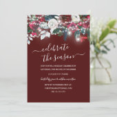 Rode Bourgogne Bloemen Lichten Kerstmis Kaart (Staand voorkant)