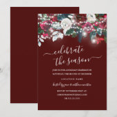 Rode Bourgogne Bloemen Lichten Kerstmis Kaart (Voorkant / Achterkant)