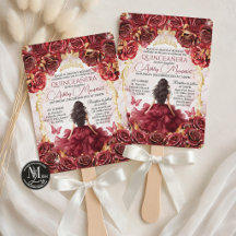 Rode Bourgogne en Gouden Bloemrozen Quinceañera