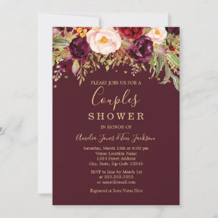 Rode Bourgogne Gouden Glitter Bloemen Bruiloft Fee Kaart