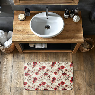 Rode Bourgogne Roze Bloem Knoppen Patroon Badmat