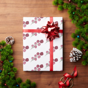 Rode Bourgogne Waterverf Holly Berry Christmas Cadeaupapier