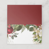 Rode Bourgogne Winter Bloemen Wedding Placecard (Buitenkant ongevouwen)