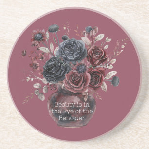 Rode Bourgogne Zwarte Bloemen Schoonheid Is Zandsteen Onderzetter
