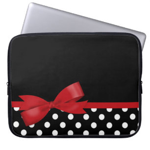 Rode Bow Black en White Polka Dots Laptop Sleeve