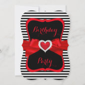 Rode Bow Black White Stripe Birthday Party Kaart (Achterkant)