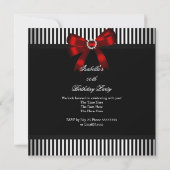 Rode Bow Black White Stripe Birthday Party Kaart (Achterkant)