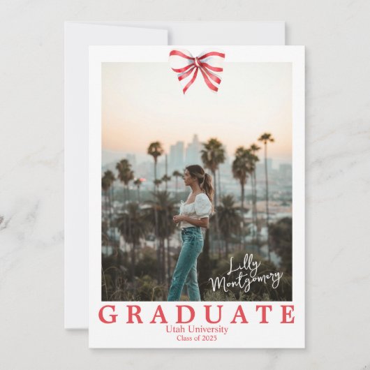 Rode Bow Coquette Foto Afstudeerannonce Kaart (Voorkant)