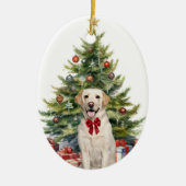 Rode Bow Gele Labrador Retriever Kerstmis Keramisch Ornament (Voorkant)