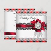 Rode Bow Pearl Pearl Birthday Partij 2 Kaart (Voorkant / Achterkant)