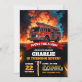 Rode brandweerman verjaardagsjongen kaart (Voorkant)