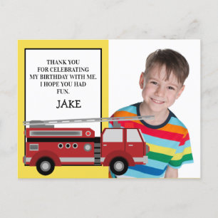 Rode brandweerwagen Gele verjaardagsfoto Bedankt Briefkaart