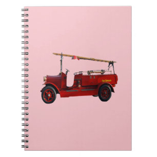 Rode brandweerwagen met overheadladder, notitieboek