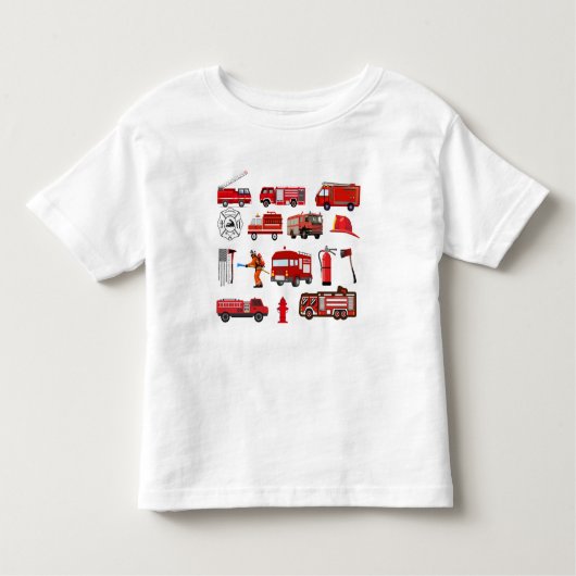 Rode brandweerwagens kinder shirts (Voorkant)