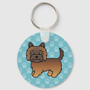 Rode brindle Cairn Terrier Cartoonhond op Blauwe A Sleutelhanger