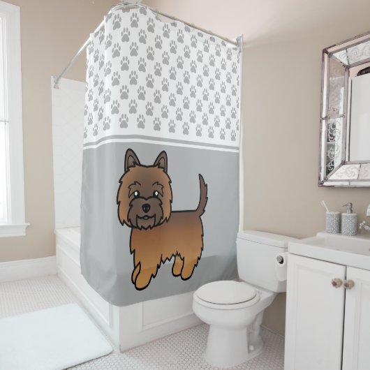 Rode Brindle Cairn Terrier Hond & Poot Patroon Gri Douchegordijn (In situ)