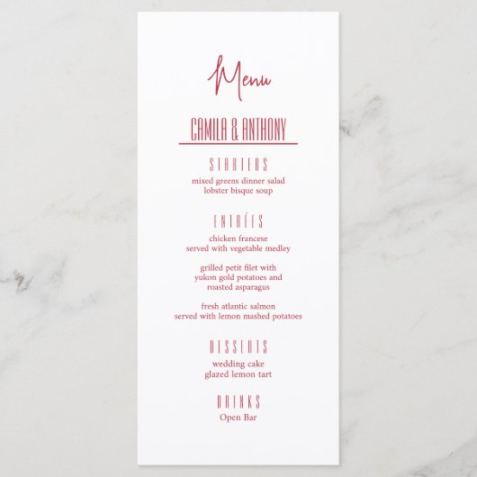 Rode bruiloft menu (Voorkant)