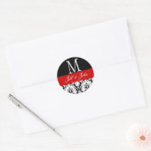 Rode bruiloft Monogram Namen Datum Damask Seal Ronde Sticker (Envelop)