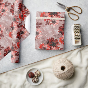 Rode, bruine bloemen. cadeaupapier