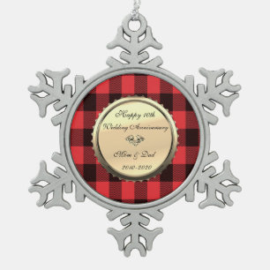 Rode Buffalo geruit, Diamant 10-jarig huwelijksjub Tin Sneeuwvlok Ornament