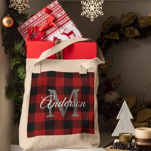 Rode Buffalo geruit Persoonlijke initiaal Cade Tote Bag