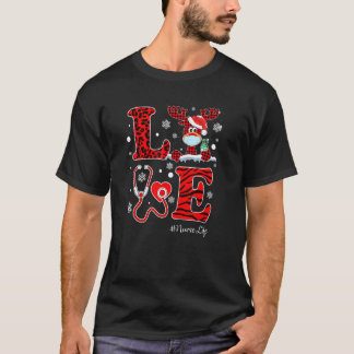 Rode Buffalo geruite liefde stethoscoop rendier ve T-shirt