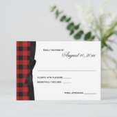 Rode Buffalo Plaid en Lint Reactie RSVP Kaartje (Staand voorkant)