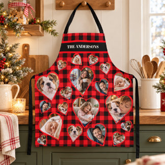Rode Buffalo Plaid Familie Hart Foto Collage Naam Schort