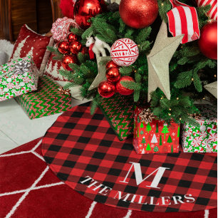 Rode Buffalo Plaid Familie Monogram Kerstboom Rok