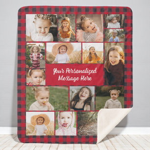 Rode Buffalo Plaid Gepersonaliseerde 16 Foto Colla Sherpa Deken