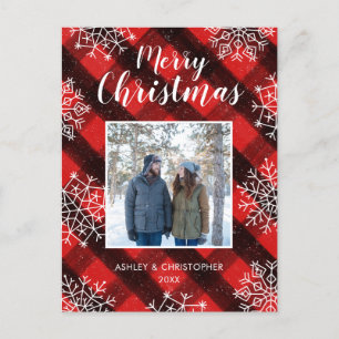 Rode Buffalo Plaid Geschilderde Tartan Kerstfoto Feestdagenkaart