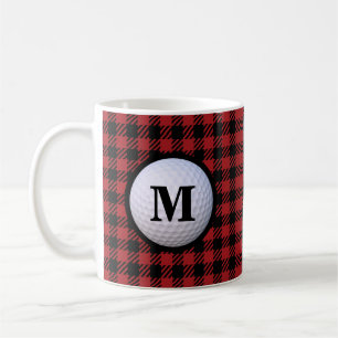 Rode Buffalo Plaid Golfbal Monogram Koffiemok