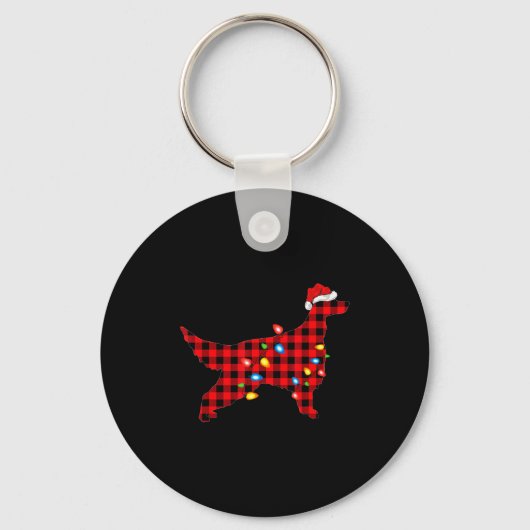 Rode Buffalo Plaid Kerstman Ierse Setter Hond Kers Sleutelhanger (Voorkant)