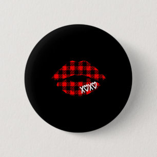 Rode Buffalo Plaid Lippen T Shirt Valentijnsdag Xo Ronde Button 5,7 Cm