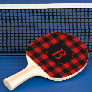 Rode Buffalo Plaid Patroon met je Monogram Tafeltennisbatje