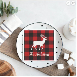Rode Buffalo Plaid & Rendier Persoonlijke Naam C Servet