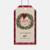 Rode Buffalo Plaid Rustieke Boerderij Kerst Krans Cadeaulabel (Voorkant)